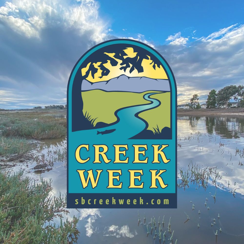 Creek Week logo over photo of Elwood Deveraux open space