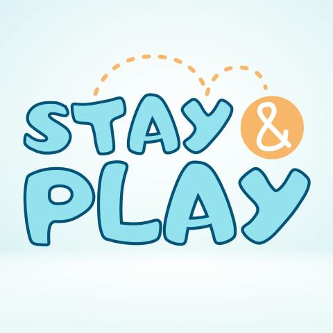stay and play text on blue background