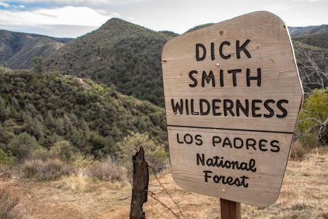 Dick Smith Wilderness Sign in the Forest Mountains