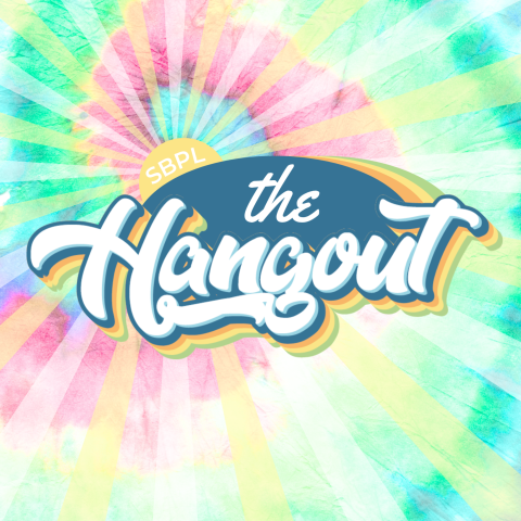 The Hangout text in white on a tie dye background