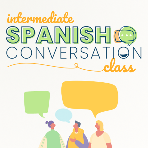 Promotional graphic for SBPL Intermediate Spanish Conversation classes 