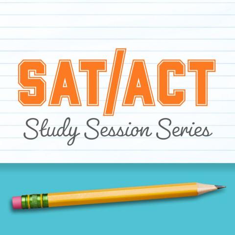 SAT/ACT Study Session Series text with a pencil on a white lined paper background.
