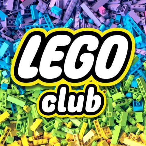 "LEGO Club" text in bold white over a background of assorted Legos.
