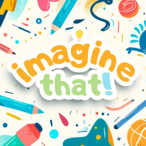 Illustrated assortment of craft supplies and abstract shapes.