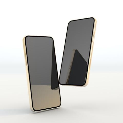Illustration featuring two gold colored smartphones.