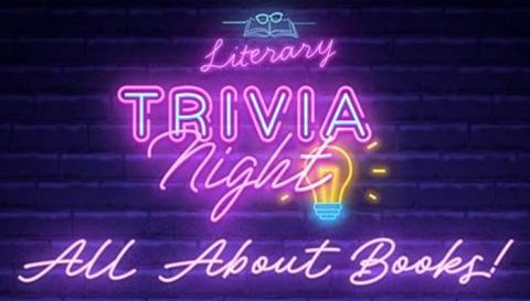 neon sign that reads Literary Trivia Night All About Books
