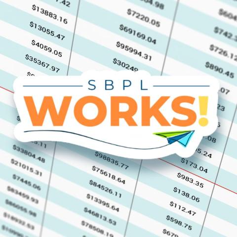  SBPL Works! logo against a background showing a spreadsheet.