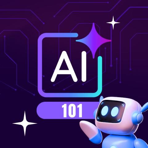 Illustration of a robot pointing up at stars