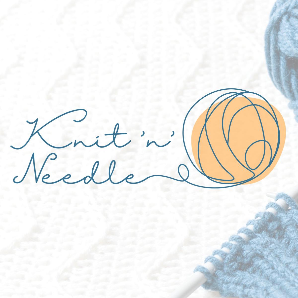 ball of yarns with knit n needle text