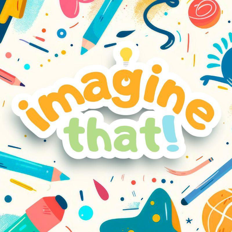 Illustrated assortment of craft supplies and abstract shapes.