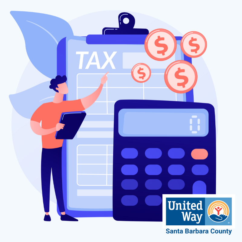 Cartoon of tax form and calculator